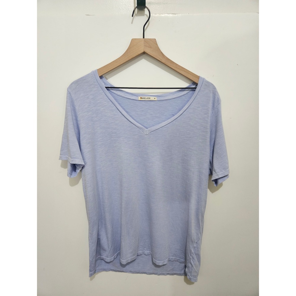 Marine Layer Womens Blue V-Neck Slub Knit Short Sleeve Tee Shirt 16028 M